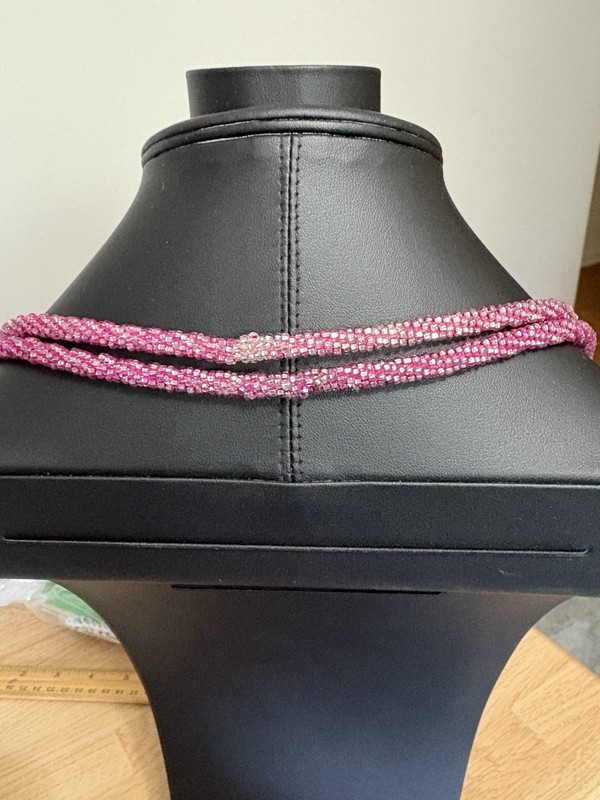 B17/ VTG Pink/Fuchsia AB 33” Seed Bead Glass Continuous Necklace gallery