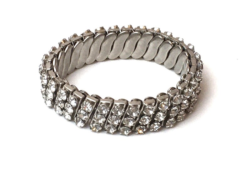 Vintage Silver Tone Rhinestone Expandable Stretch Bracelet Costume Jewelry