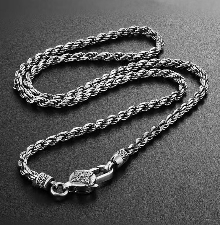 60cm vintage Thai silver necklace, simple and rugged men’s necklace