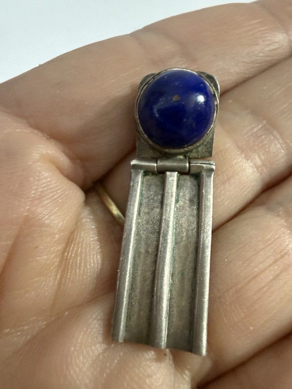 Vintage Mexico 950 Silver Lapis Lazuli Dangle Earrings Modernist gallery