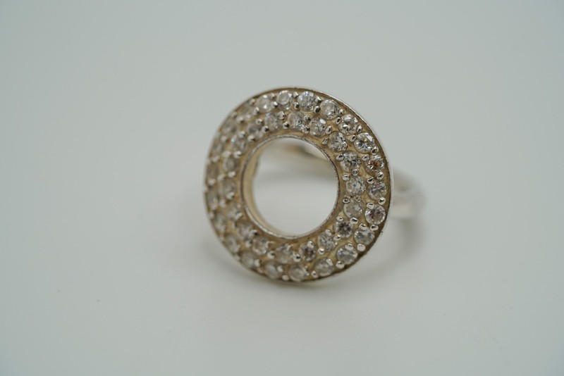 Vintage Sterling Silver CZ Circle Ring Size 6.75 JB14 gallery