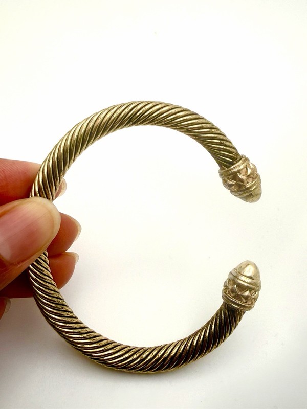 Silver & Gold Cable Cuff Bangle Bracelet untested Unknown Designer gallery
