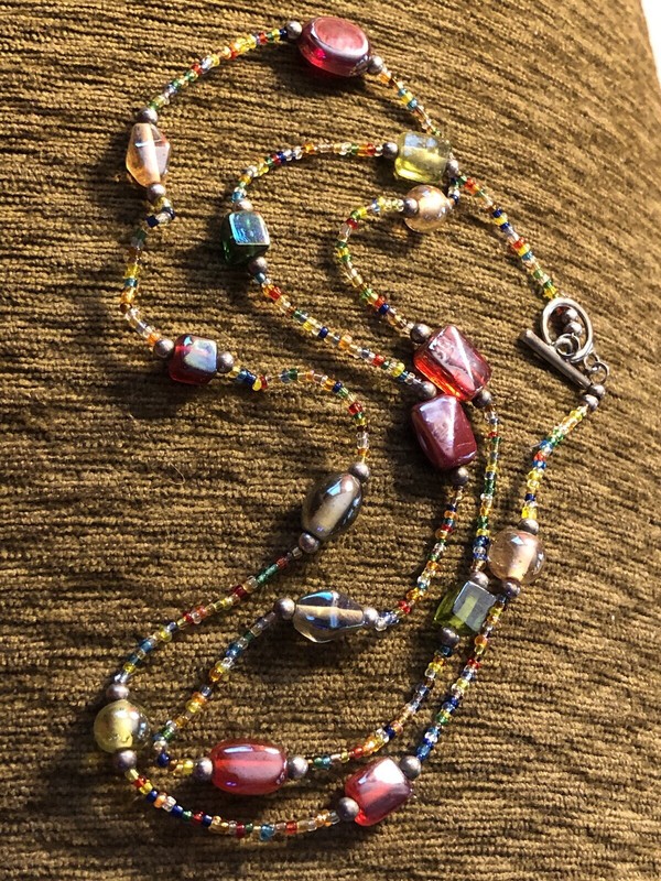 Vintage Handmade Stone And Bead Necklace Single Strand Multicolor Design 34in. gallery