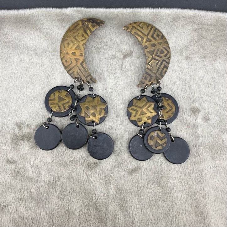 Vintage Clip On Earrings Moon Dangle Celestial Statement 80s gallery