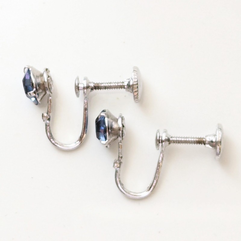 Vintage Blue Solitaire Rhinestone Earrings Screw Back Wedding Minimalist Jewelry gallery