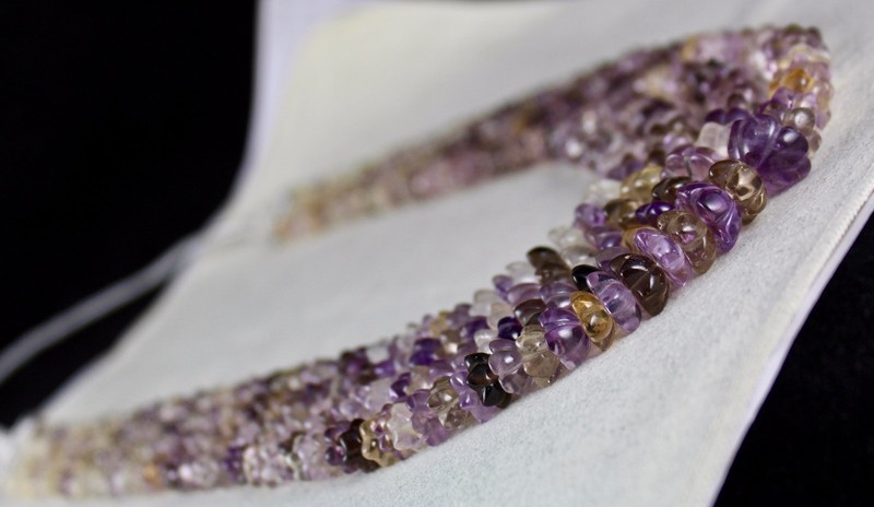 Natural Multi Color 918 Ct Semi Precious Gemstone Carved Necklace gallery