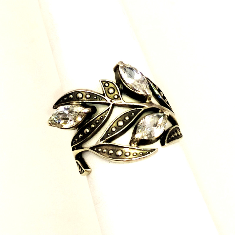 Vintage Luxury RING Silver 925 with Bright Stones -size: 8.25US (18.5mm) | #59 gallery