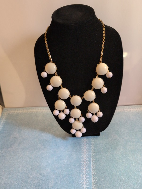 Chunky White Gold Tone Bubble Bib Statement Necklace