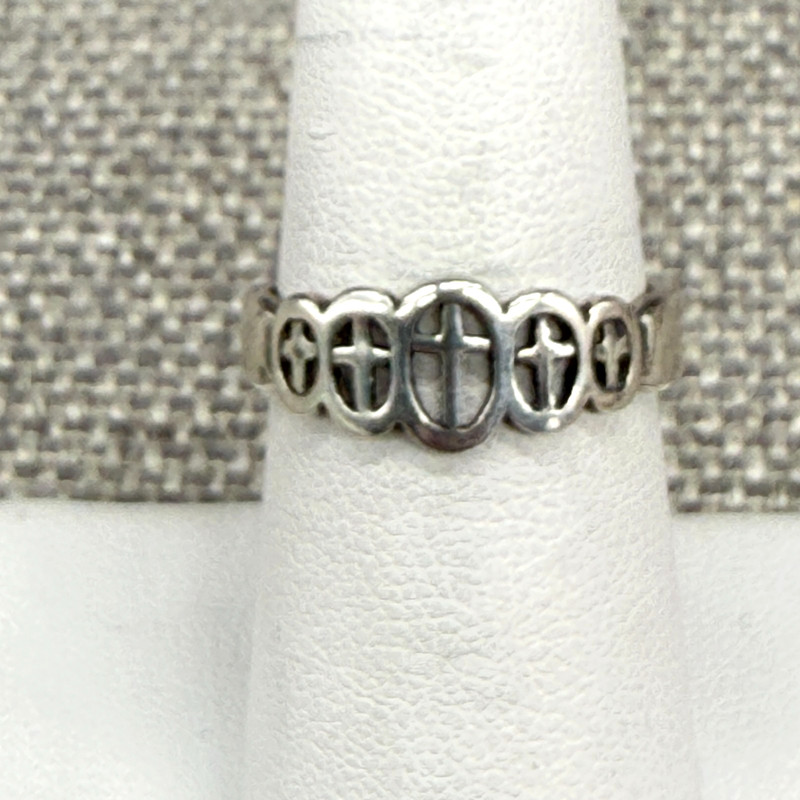 Vintage Religious Ring Sterling Silver Five Crosses Signed Otto Size 6.75
