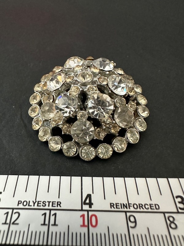 Vintage Clear Rhinestone Brooch Prong-set Round Dome Shaped gallery