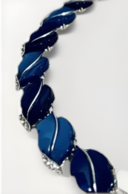 Vintage Estate Deep Blue Thermoset Link Necklace Rhinestones 16” Nape Unique gallery