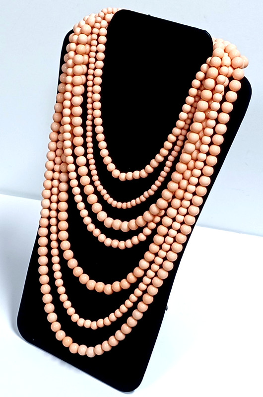 Peach Blush Beaded Necklace Seven-strand Staggered Acrylic 18″ – 32″