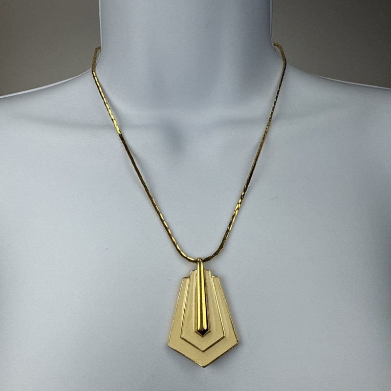 1980s 1990s Monet Beige Geometric Enamel Gold Tone Necklace 17.5” Vintage