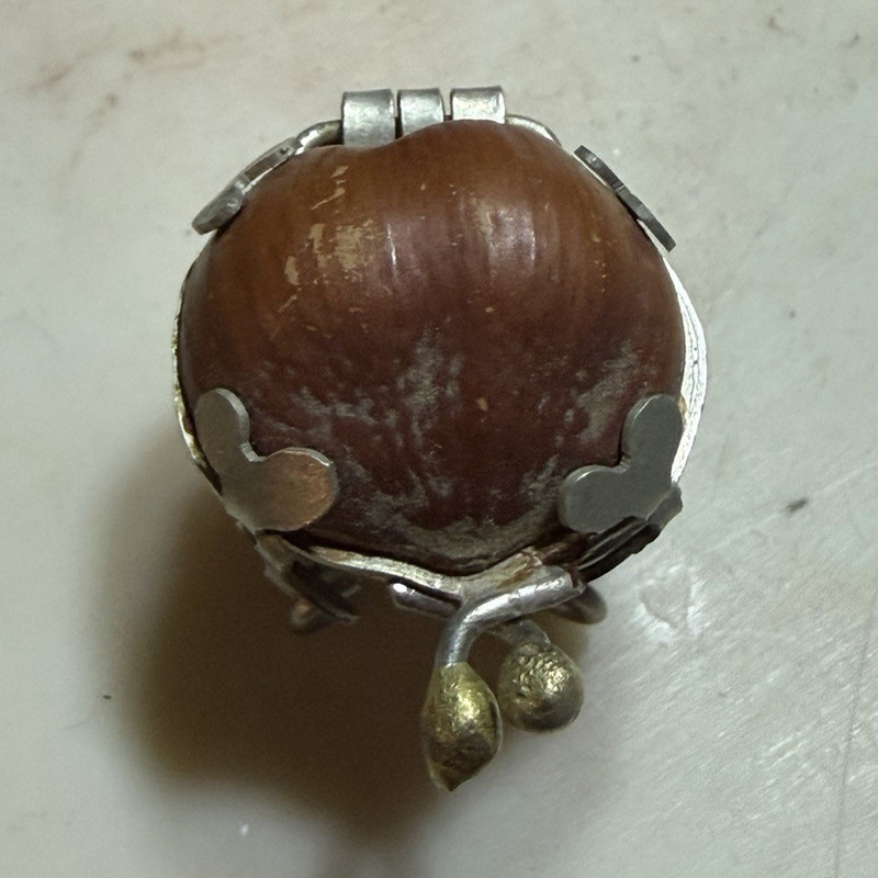 Oval Hinged Locket chestnut with silver