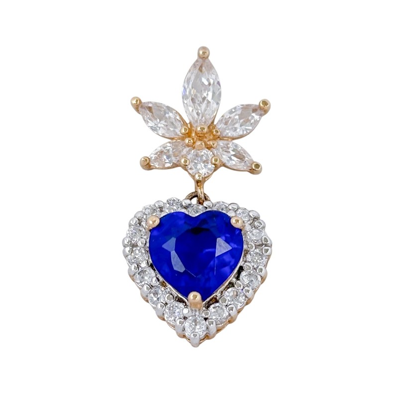 Vintage Gold-Plated Sterling Silver 925 White Blue Heart Cubic Zirconia Pendant gallery