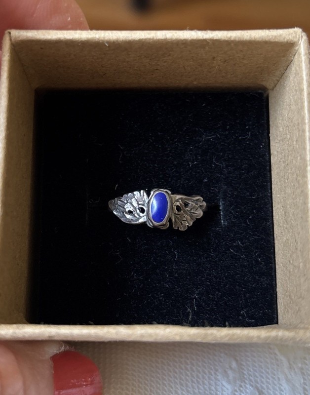 VTG Lapis and Sterling Silver Ring Art Nouveau Size 6.75