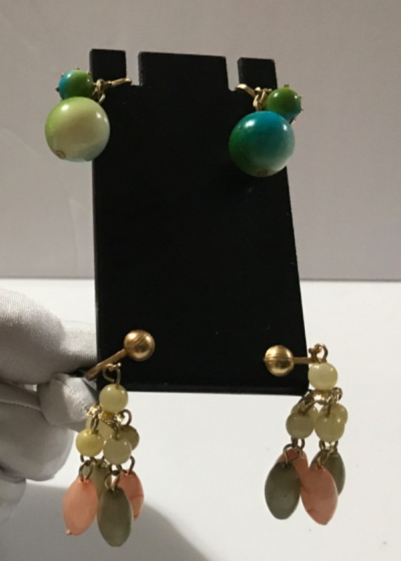 Vintage Pastel Cluster Dangle Drop Clip Earrings and Blue Moon Glow Drop Clip On gallery