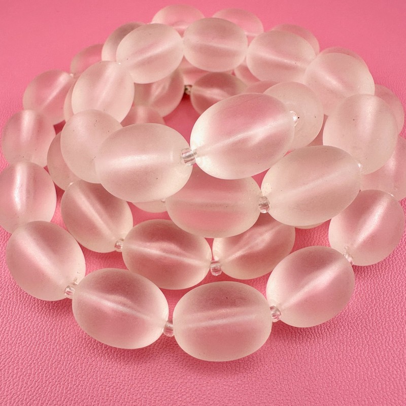 Vintage Frosted Lucite Necklace Chunky Clear Opaque Oval Bead 33” Retro MOD gallery