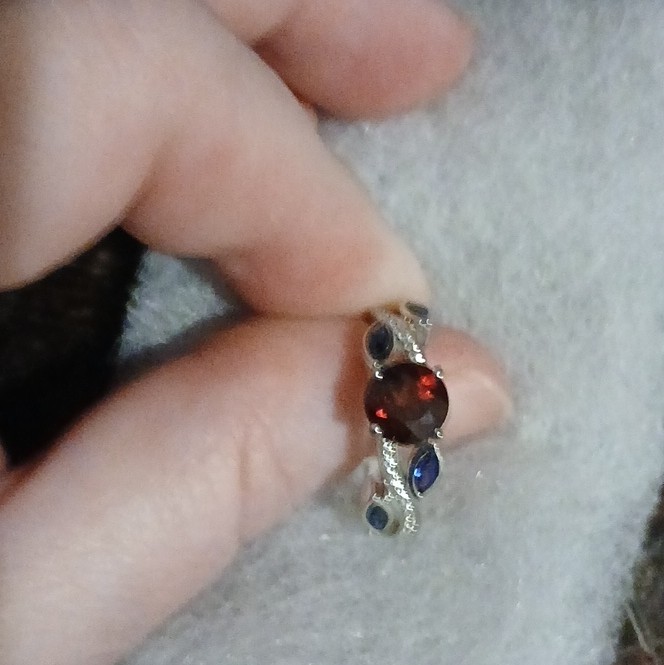 Silver Oval Garnet Ring with Topaz Accents Size 8