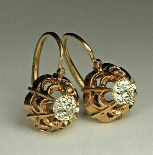 Vintage Art Deco Style 1.5Ct Diamond Drop-Dangle Engagement 14K Gold FN Earrings