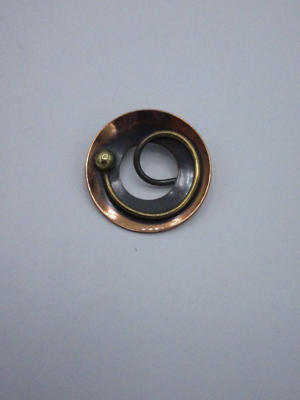 Genuine Copper Pin Brooch Abstract Round Shaped Metal Vintage Unique Small CHIC gallery