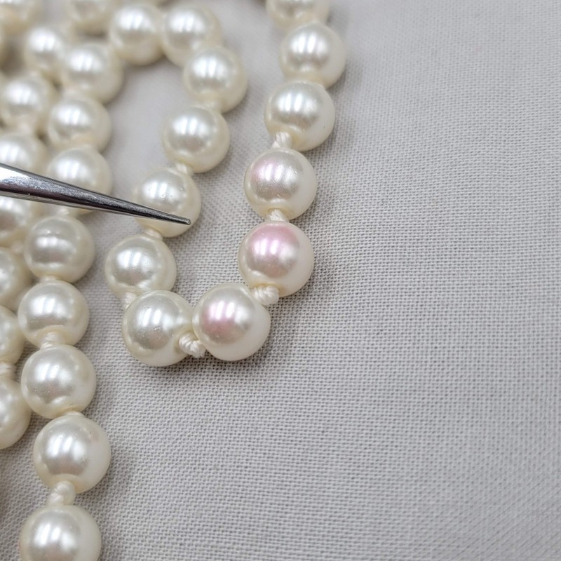Vintage Satin White Glass Bead Necklace Hand Knotted 2.5mm 56" gallery