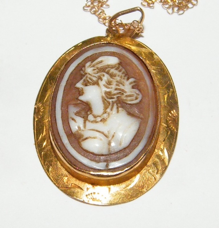 10K Carved Shell Cameo on an 18″ 14K Gold Chain