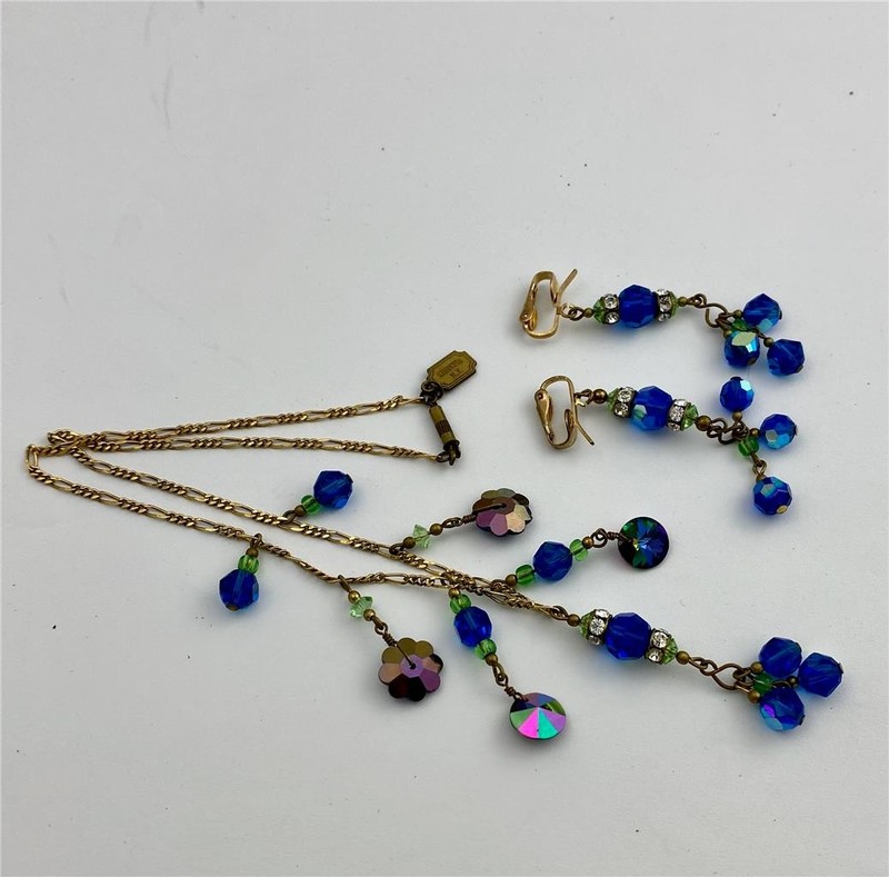 Pididdly Links Blue Austrian Crystal Beads Dangle Chain Necklace & Earrings gallery