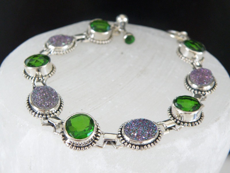 Vintage Sterling Silver 925 Crystal Quartz Station Gemstone Bracelet 7” – 8”
