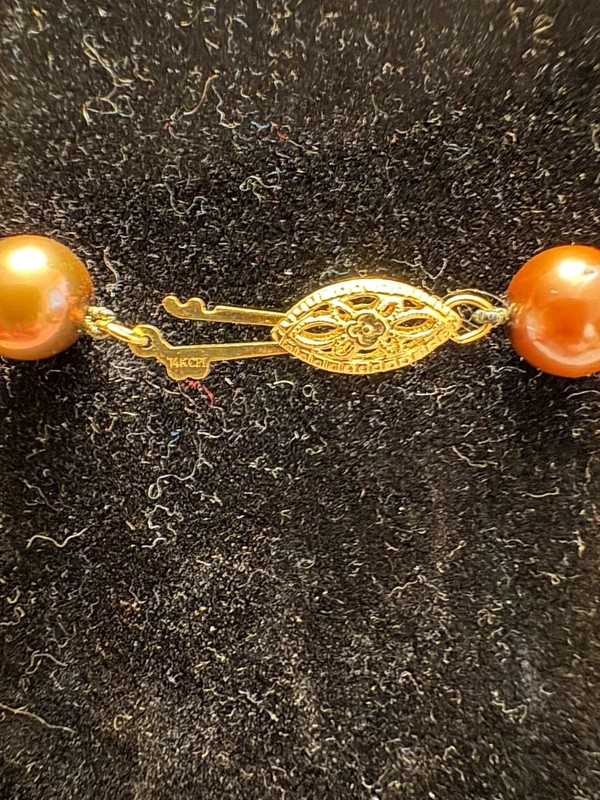 Vintage 14K Yellow Gold Clasp Bronze Freshwater knotted pearl Necklace gallery