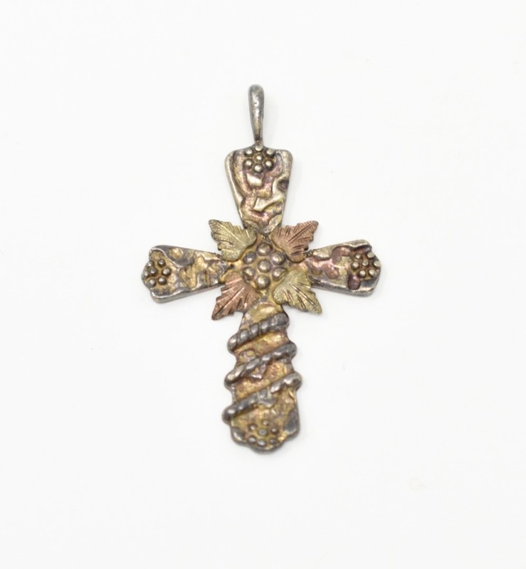 RGC Riddles Group Vintage Sterling Silver 12K Rose & Yellow Gold Cross Pendant
