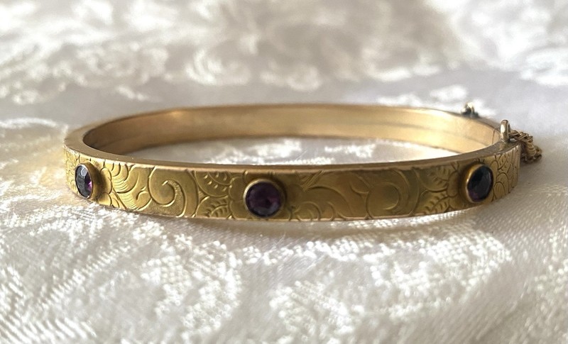 Antique Victorian 10k And Gold Plated Amethyst Color Stones Bracelet