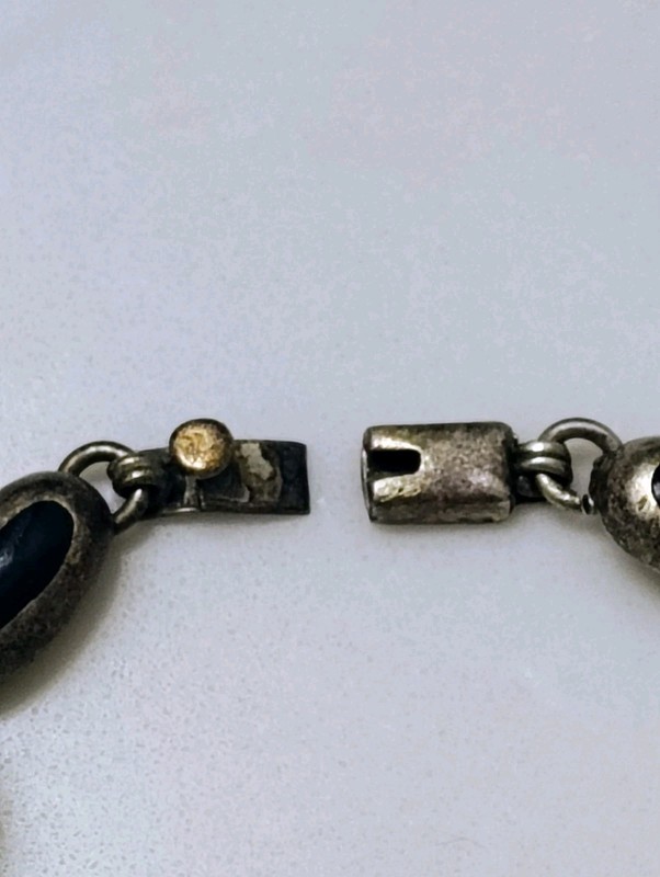 VTG MEXICO 950 SILVER BRACELET WITH OVAL BLACK ONYX 8" LONG 6mm Onix Wide 25.7Gr gallery