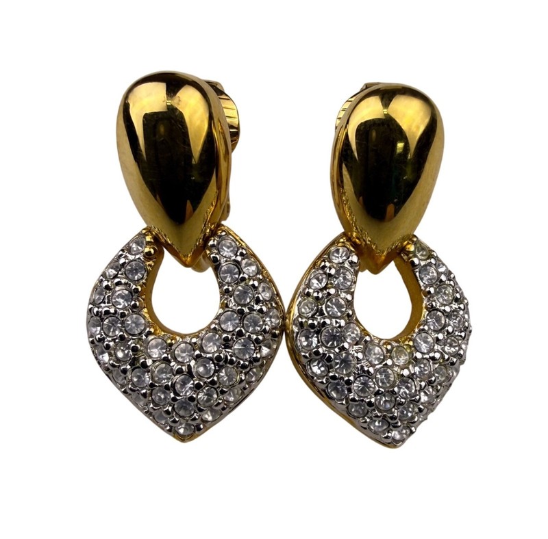 Swarovski Womens Gold Tone Crystal Drop Clip-On Earrings Elegant Vintage Style