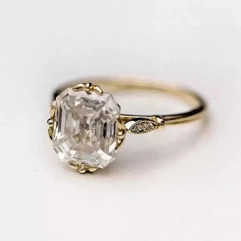 New Style 3.5Ct Asscher Cut Lab Created Diamond 14K Gold Finish Engagement Ring