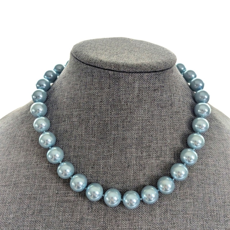 Vintage Retro Classic 50s Light Blue Glass Faux Pearl Knotted Choker Necklace