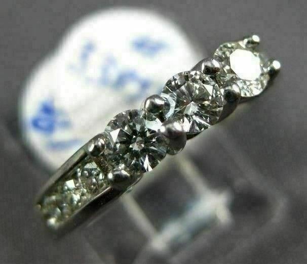 ESTATE .89CT DIAMOND 18K WHITE GOLD 3 STONE CHANNEL SHARE PRONG ANNIVERSARY RING