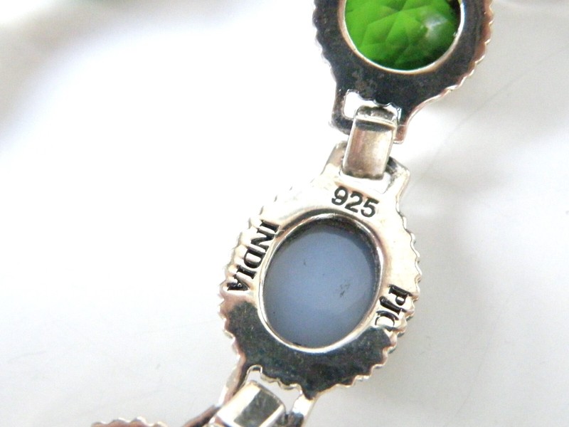 Vintage Sterling Silver 925 Crystal Quartz Station Gemstone Bracelet 7” - 8” gallery