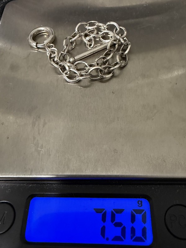 VINTAGE STERLING SILVER CABLE LINK CHAIN TOGGLE CLASP BRACELET 7.5” gallery
