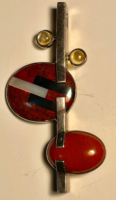 Vintage Som’s Sterling Silver Pendant Carnelian Plus Abstract Necklace Art
