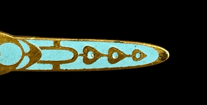 Antique Art Deco Era Turquoise Guilloche Brass Gold Wash Bar Brooch-~1920s gallery