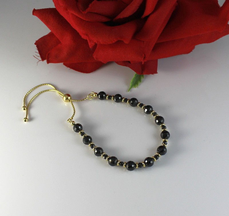Bellezza Itaor Italy Black & Brass Beaded Adjustable Bracelet CAT RESCUE