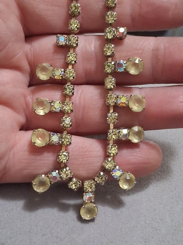 Frosted yellow jonquil crystal, faceted yellow rhinestone necklace w/aurora AB gallery