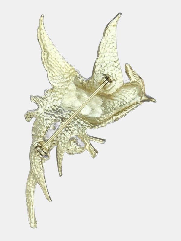 This elegant vintage-style gold-tone bird brooch 3” long by 1.5” wide gallery
