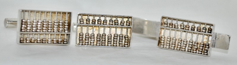 Vintage 1950’s Japanese Sterling Abacus Bullet Back Cufflinks & Matching Tie Bar
