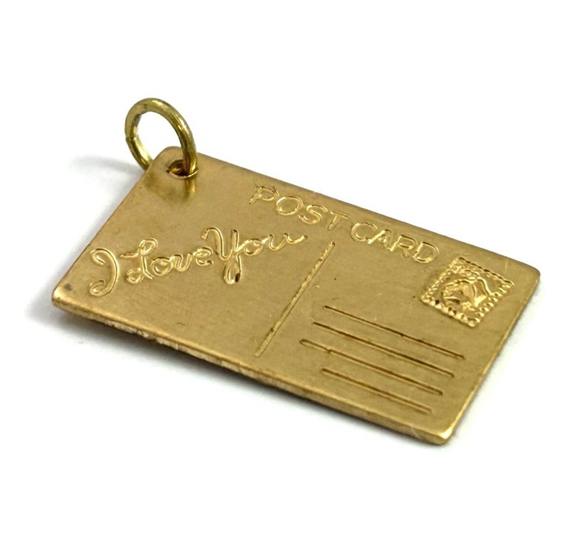 Vintage Charm I Love You Postcard Necklace Pendant Brass Jewelry Gift For Women gallery