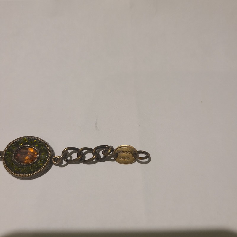poggi bracelet with beautiful art glass, Swarovski crystals and bronze-tone brat
