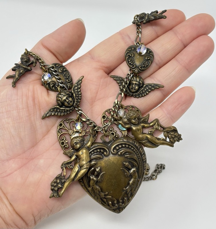 Victorian Revival Heart Cupid Charm Necklace Oversized Pididdly Links? gallery