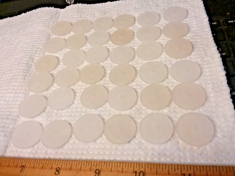 36PCS White Frosted Acrylic Dollar NOS Beads. 20mm wide. 2mm Deep. 01-01-2024