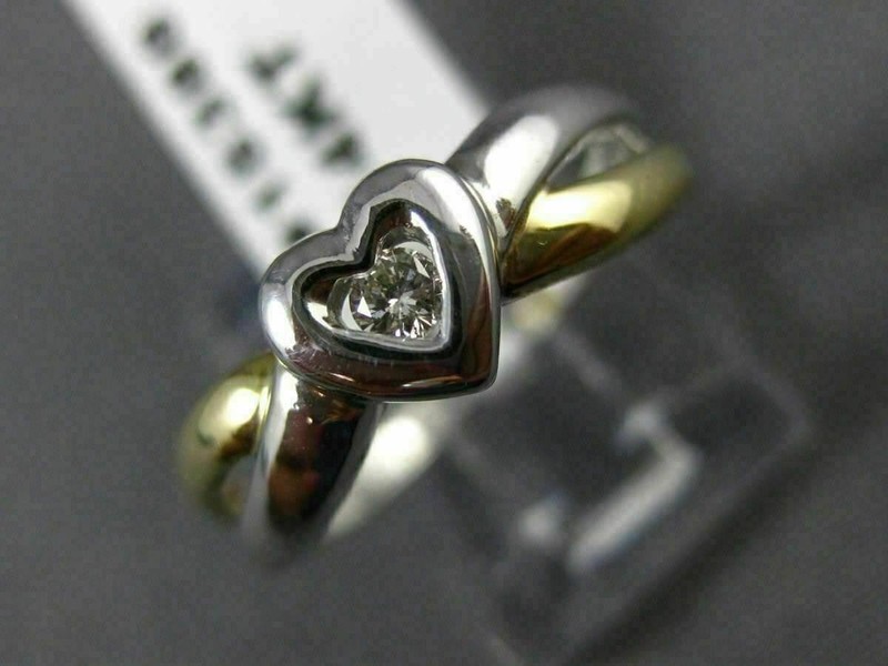 ESTATE .06CT DIAMOND 14KT WHITE & YELLOW GOLD 3D SOLITAIRE HEART FUN RING #15388 gallery